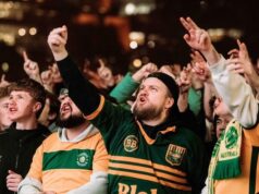Wild scenes as flares launched in thousands-strong Socceroos crowd at Federation Square
