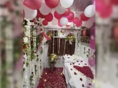 TTE suspended over honeymoon decoration in train