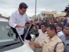 KTR stopped while visiting Kannepalli pump house in Bhupalpally