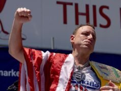 Champion scoffs 66 hot dogs to win eating contest again