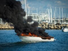 Emergency services respond to boat engulfed in out of control blaze at Fremantle’s Challenger Harbour