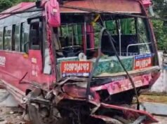 തൃശൂരില് നിയന്ത്രണം വിട്ട സ്വകാര്യ ബസ് ഇടിച്ച് അപകടം; ഒരു മരണം, ഏഴ് പേര്ക്ക് പരുക്ക്,