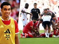 Jamal Musiala collapses on field during Bayern Munich friendly, sparking concern