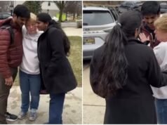 US woman breaks down in Indian neighbours’ arms as they prepare to leave America