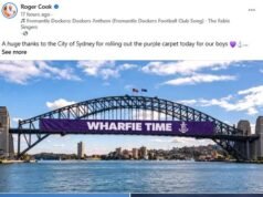 Western Australian Premier Roger Cook helps Fremantle Dockers take over Sydney with AI