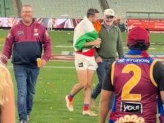 Brisbane Lions forward Conor McKenna’s dad tackled by security after jumping fence to join celebrations