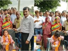 Ballia DM visits 7-year-old girl after viral plea, gifts tricycle and study material