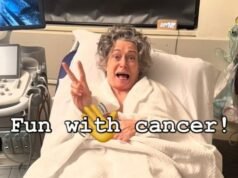 ‘Fun with cancer’: Perth comedian Judith Lucy shares candid photo of mastectomy, urges women to get checked