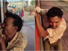 Thief dangles from moving train in Bihar after passengers catch him stealing phone
