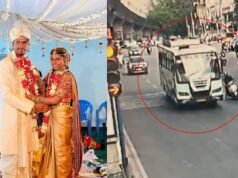 A married woman in Hyderabad perished after being crushed under a vehicle.
