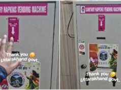 Sanitary napkin machine in washroom seems normal, until the camera reveals the twist