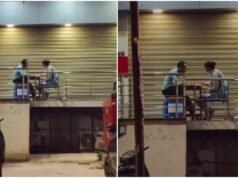 Wife brings home-cooked dinner to bank security guard on night duty